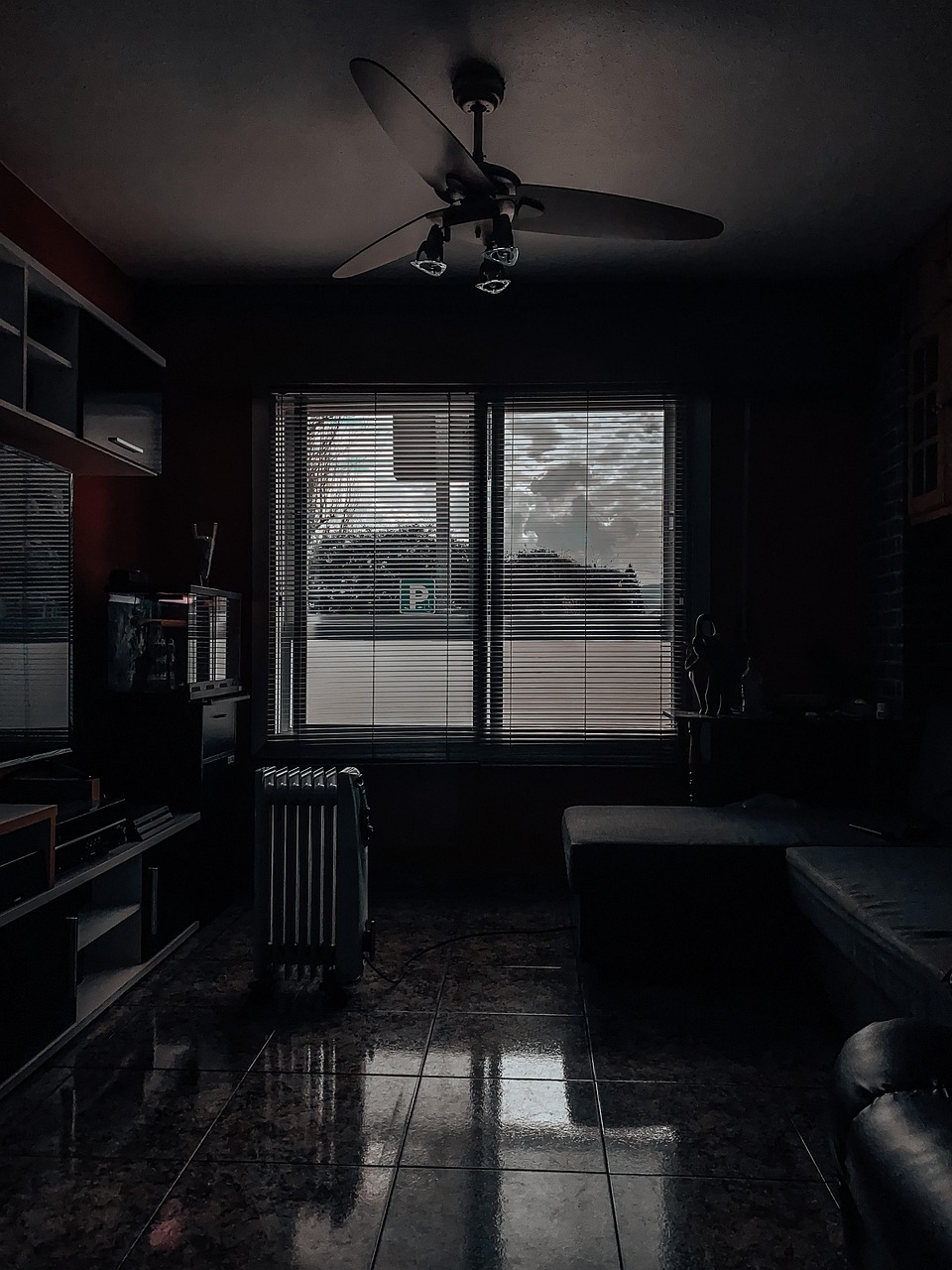 living room, nature, house, dark, sunset, indoors, room, furniture, apartment, home, building